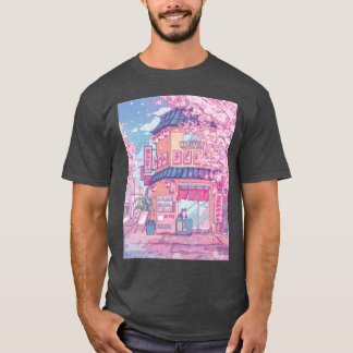 T-shirt Cute cats café et les cerisiers roses fleurissent 
