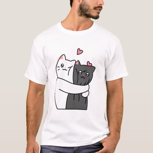 T-shirt Cute Cats Hugs with Love (Devant)