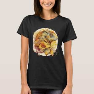 T-shirt Cute Chameleon Tournesol Aquarelle Reptile Lizard
