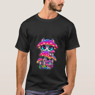 T-shirt Cute champignon Chat Psychedelic Festival V Cou