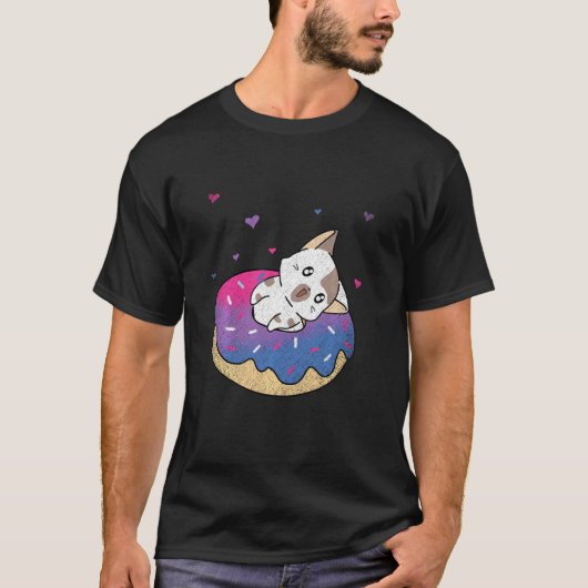 T-shirt Cute Chat Animal Queer Bi Pride Bisexualité Donut  (Devant)