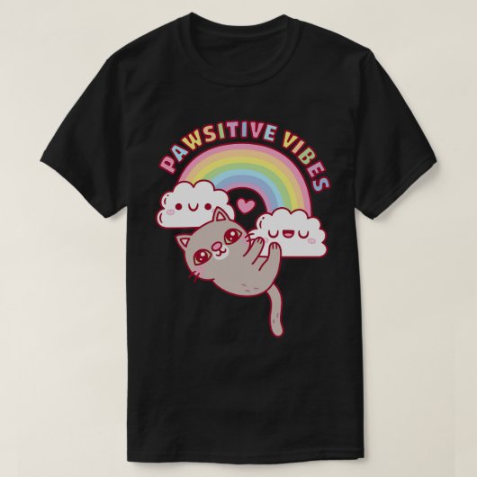 T-shirt Cute Chat Arc-En-Ciel Et Nuages Vibes Pawsitives (Design devant)