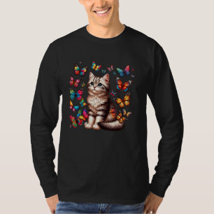 T-shirt Cute Chat Avec Papillon Coloré Art Pet Lover Kit