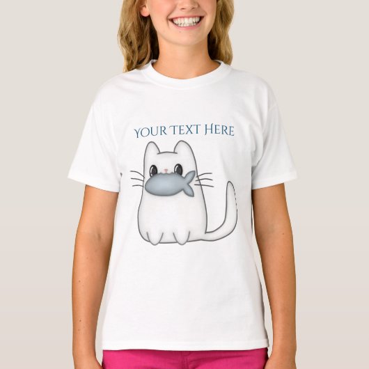 T-shirt Cute chat avec poisson Prix (Devant)