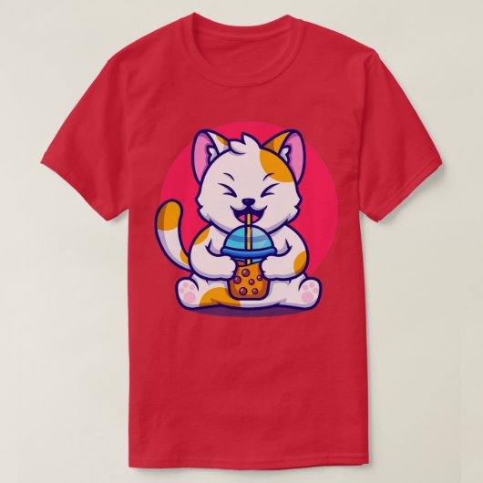 T-shirt Cute Chat Boire Boba Milk Tea Carton (Design devant)