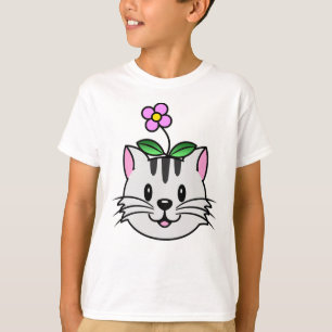 T-shirt Cute chat caricature avec une fleur sur la tête