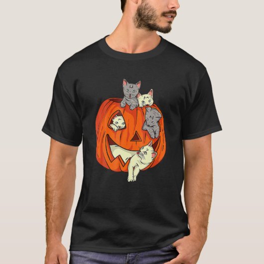 T-shirt Cute Chat Citrouille sculpté Jack-o'-lantern Chat  (Devant)