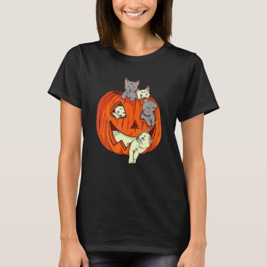 T-shirt Cute Chat Citrouille sculpté Jack-o'-lantern Chat  (Devant)