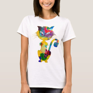 T-shirt Cute Chat coloré Artwork Artwork Arc-en-ciel bleu 