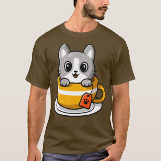 T-shirt Cute Chat En Carton De Tasse À Thé