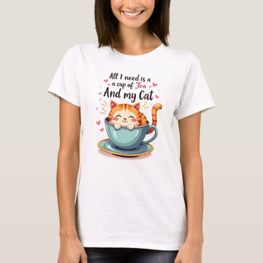 T-shirt Cute Chat en Teacup Kawaii Art Cosy (Devant)
