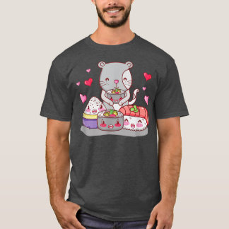 T-shirt Cute Chat et Japon Nourriture Kawaii, Kitty Sushi 