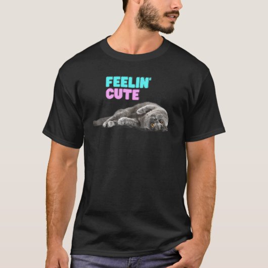 T-shirt Cute Chat Feelin Cute Rose Bleu (Devant)