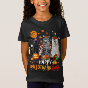 T-Shirt Cute Chat Halloween Joyeux Noël Joyeux Hallothan