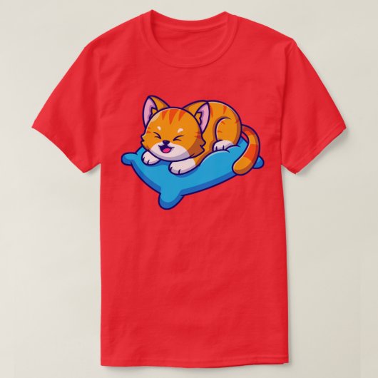 T-shirt Cute Chat Jouant Sur Un Dessin Coussin (Design devant)