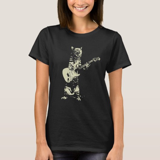 T-shirt Cute Chat Jouer Guitare (Devant)