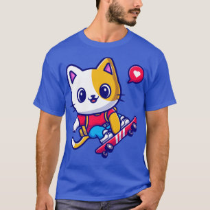 T-shirt Cute Chat Jouer Skateboard Cartoon1