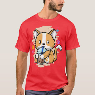 T-shirt Cute Chat Kawaii Boire Bubble Thé Bubble Thé Pré