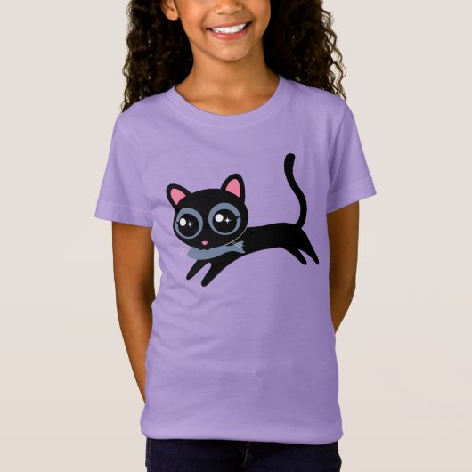 T-Shirt Cute chat Kitty avec du poisson (Devant)