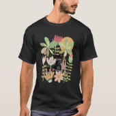 T-shirt Cute Chat Kitty Noir Dans La Jungle Fleurs Gardeni (Devant)