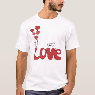 T-shirt Cute Chat Love Typographie Coeurs rouges   Valenti
