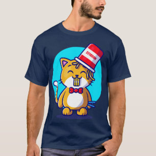 T-shirt Cute Chat Mange Ramen nouille Avec Chopstick Carto