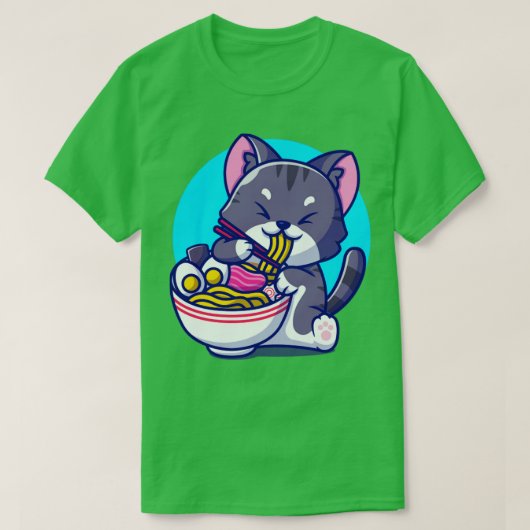 T-shirt Cute Chat Mange Ramen nouille Avec Chopstick Carto (Design devant)