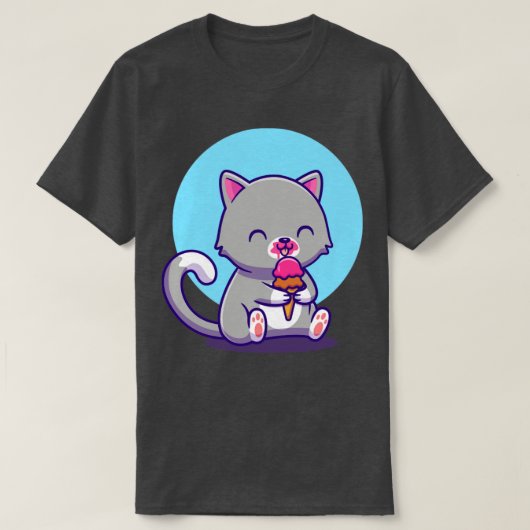 T-shirt Cute Chat Manger De La Crème De Glace (Design devant)