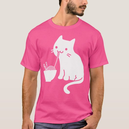 T-shirt Cute chat manger Ramen (Devant)