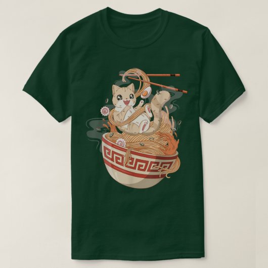 T-shirt Cute Chat manger Ramen (Design devant)