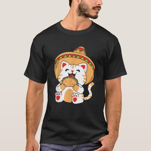 T-shirt Cute Chat Manger Taco (Devant)
