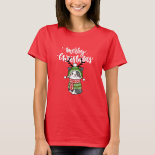 T-shirt Cute Chat Noël Stocking fourchettes Galore