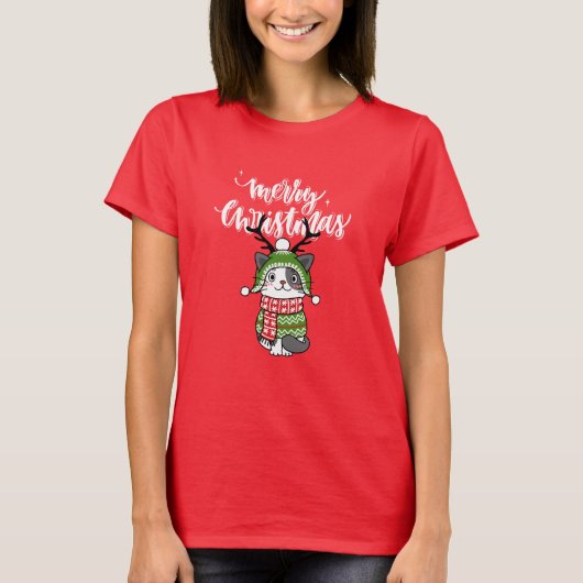 T-shirt Cute Chat Noël Stocking fourchettes Galore (Devant)