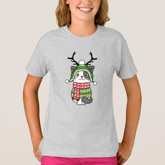 T-shirt Cute Chat Noël Stocking fourchettes Galore (Devant)