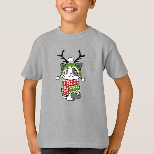 T-shirt Cute Chat Noël Stocking fourchettes Galore (Devant)