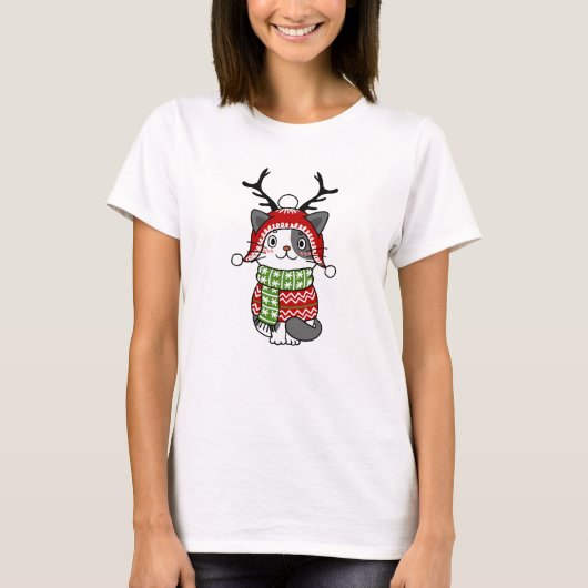 T-shirt Cute Chat Noël Stocking fourchettes Galore (Devant)