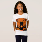 T-Shirt Cute chat noir avec Citrouilles d'Halloween (Devant entier)