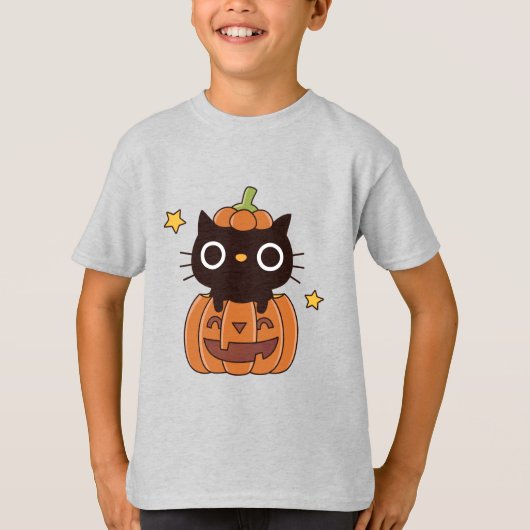 T-shirt Cute Chat Noir En Citrouille Carving Halloween Joy (Devant)