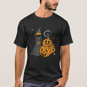 T-shirt Cute Chat Noir Et Visage Citrouille Halloween tend