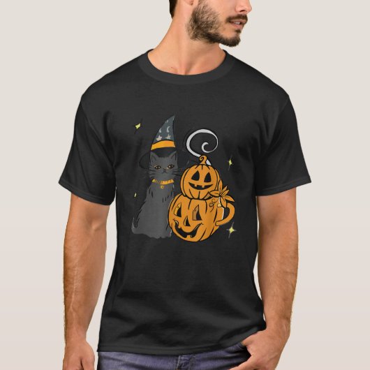 T-shirt Cute Chat Noir Et Visage Citrouille Halloween tend (Devant)