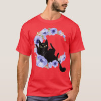 Cute Chat Noir Fleur Bleu Croissant Lune Lune Cele