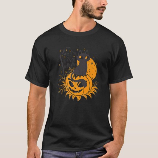 T-shirt Cute Chat noir Halloween Holiday Jack O'lantern (Devant)