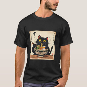 T-shirt Cute Chat Noir Manger Ramen nouilles Lover Japonai