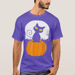 T-shirt Cute Chat Noir Sur Pleine lune Citrouille Drôle Ha