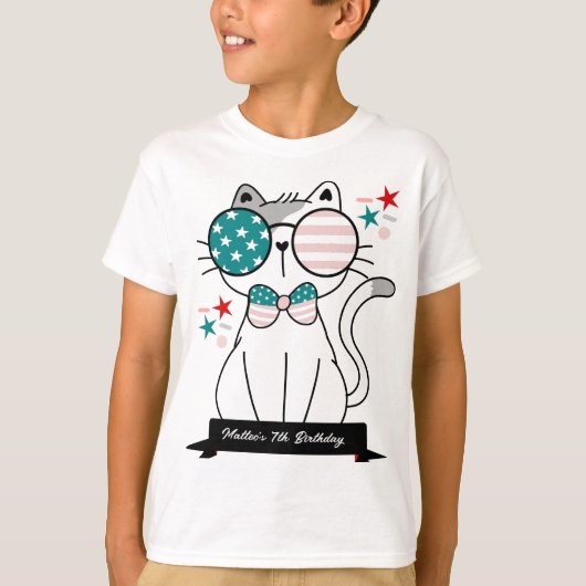 T-shirt Cute Chat Patriotique Anniversaire Garçons (Devant)