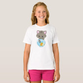 T-shirt Cute Chat, Petit Chat, Kitty, Kitten, Poisson Bowl (Devant entier)