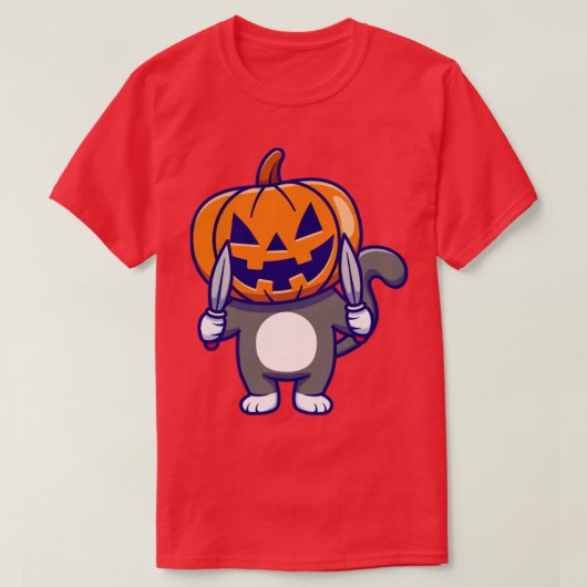 T-shirt Cute Chat portant Citrouille Halloween avec Panier (Design devant)