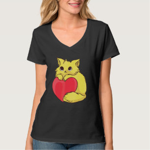 T-shirt Cute Chat Pour Kitten Kitty Coloré Avec Coeur Roug