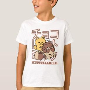 T-shirt Cute Chat Riding Chocolat Lait Carton Kawaii Art