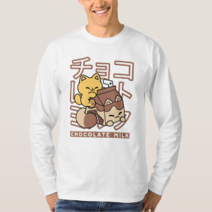 T-shirt Cute Chat Riding Chocolat Lait Carton Kawaii Art